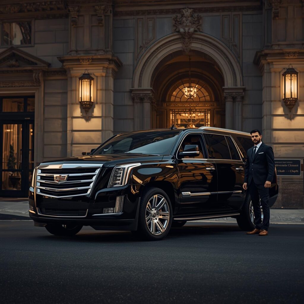Cadillac Escalade with chauffeur meet-and-greet service for VIP airport arrivals.