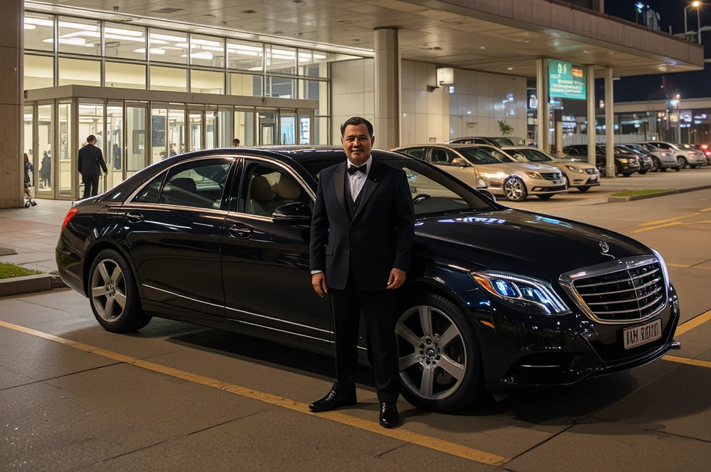 LimosGo chauffeur providing late-night airport pickup service at Philadelphia International Airport.