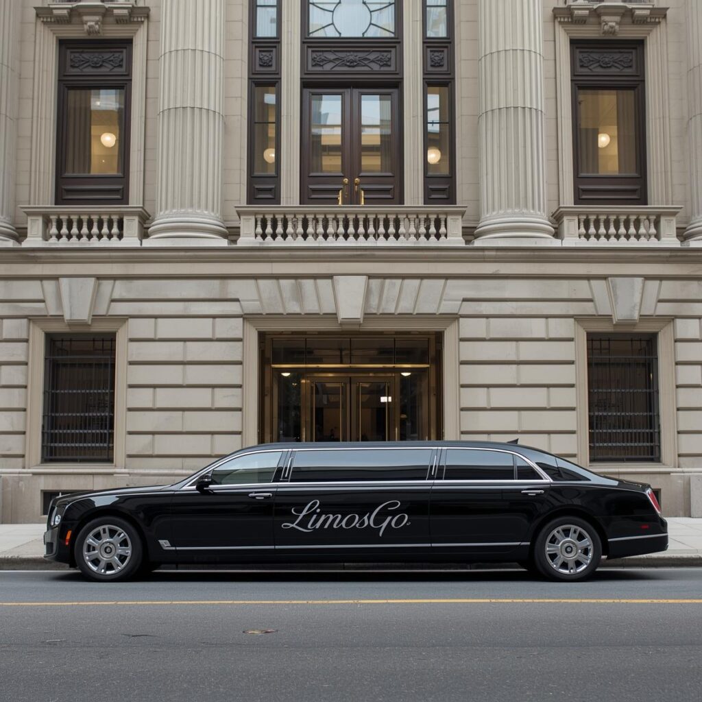 Black luxury SUV with a chauffeur ready to assist a VIP client outside a Philadelphia hotel.