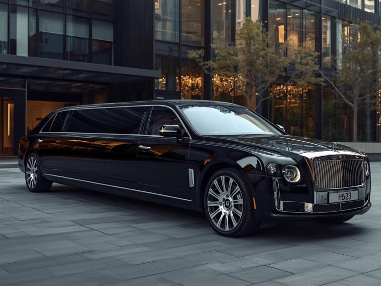 Luxury stretch limousine parked in Levittown with chauffeur standing beside the vehicle.