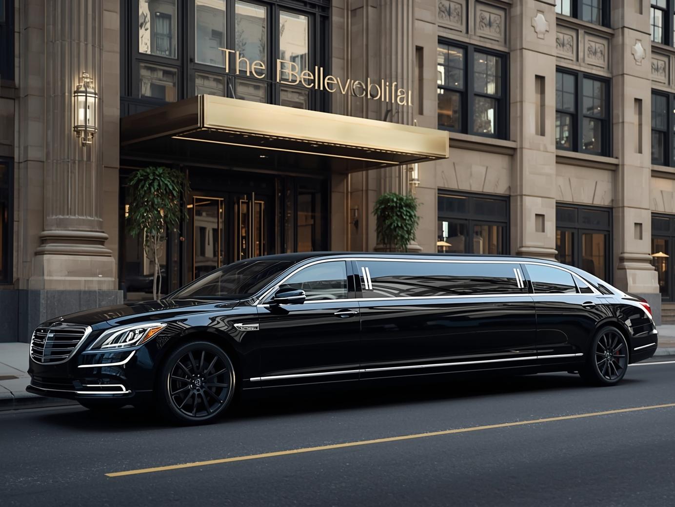 Elegant white wedding limousine decorated with flowers outside a Philadelphia venue.